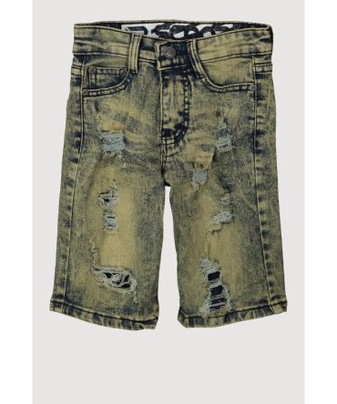 Little Boys Patch and Repair Acid Wash Denim Shorts