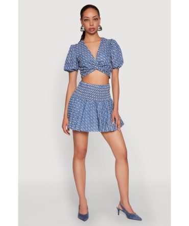 Smocked Waist Printed Mini Skirt