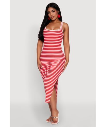Striped Side Slit Tank Dress