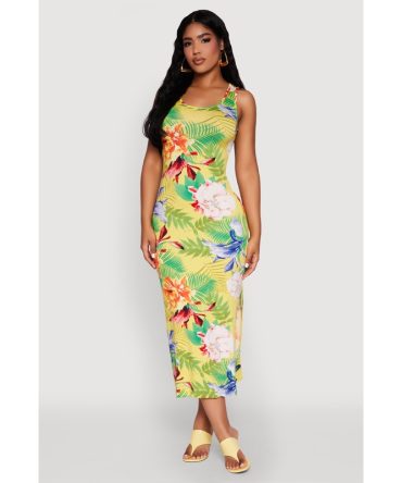Tropical Floral Print Tank Maxi Dress