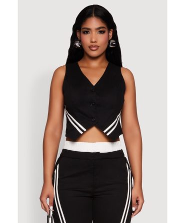 Varsity Stripe Button Front Cropped Blazer Vest