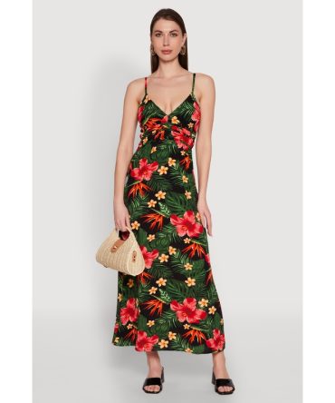 Airy Tropical Floral Print Empire Waist Dress