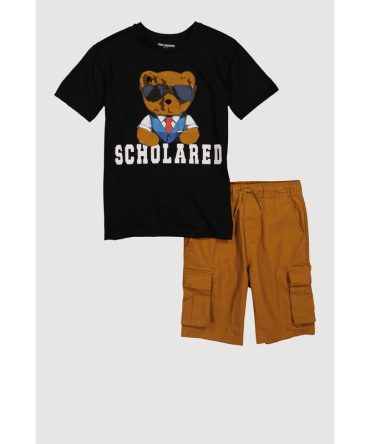 Boys Chenille Scholared Teddy Tee and Cargo Shorts