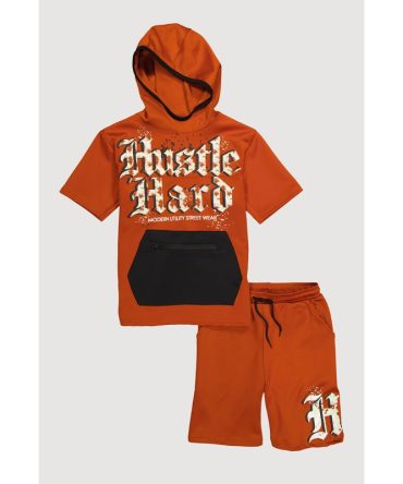 Boys Hustle Hard Hooded Tee and Shorts