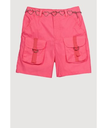 Girls Heart Chain Belted Poplin Cargo Shorts