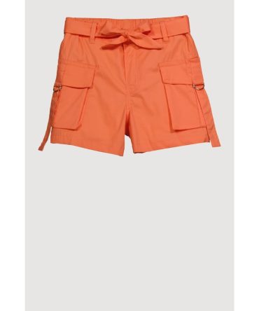Girls Poplin Tie Waist Belted Cargo Shorts