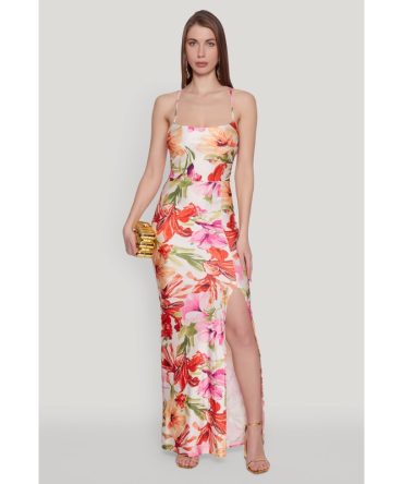 Iris Floral Print Lace Up Back Maxi Dress