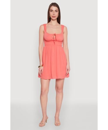 Iris Tie Front Keyhole Caged Back Mini Dress