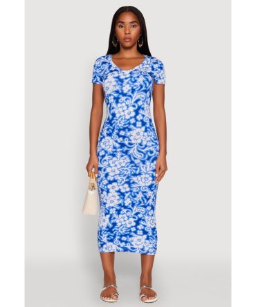 Laser Cut Back Floral Patterned Dress