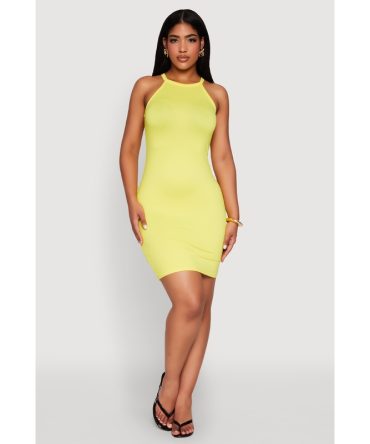 Laser Cut Halter Mini Dress