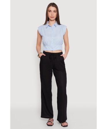 Linen Drawstring Waist Pants