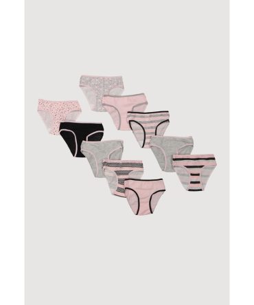 Little Girls Striped Polka Dot Print Panties 10 Pack