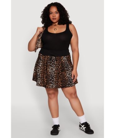 Plus Size Printed Pattern Pleated Skirt