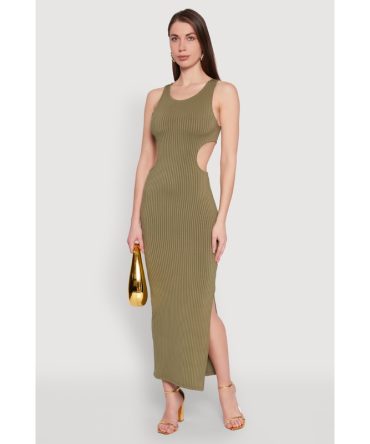 Rib Knit Side Cut Out Maxi Dress