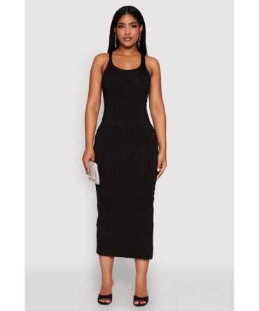Ribbed Knit Racerback Maxi Tank Dress