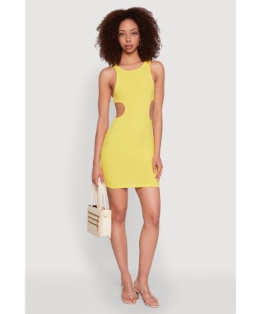 Ribbed Knit Side Cut Out Mini Tank Dress