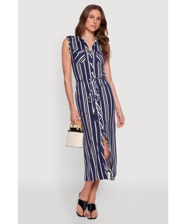 Sleeveless Striped Shirt Dress