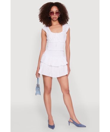 Smocked Waist Tiered Mini Skirt