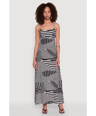 Striped Print Cut Out Back Maxi Dress