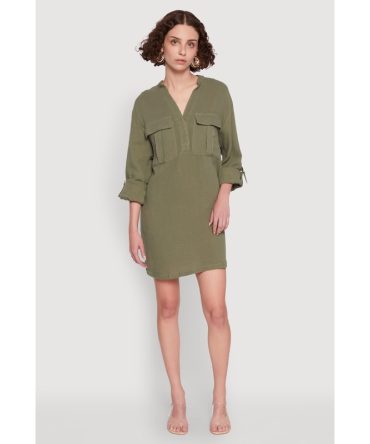 Tabbed Sleeve Gauze Knit Dress