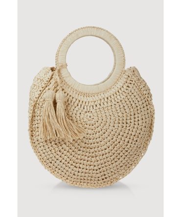 Tassel Detail Round Straw Handbag