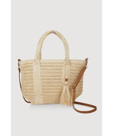 Tassel Detail Straw Tote Bag