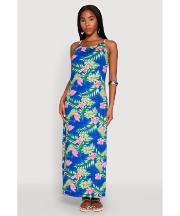 Tropical Floral Print Maxi Sundress