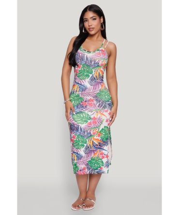 Tropical Print Double Strap Cami Dress