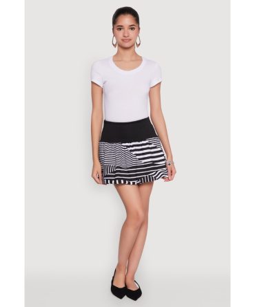 Abstract Stripe Mini Bubble Skirt