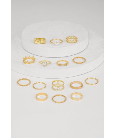 Assorted Cubic Zirconia Metallic Rings Set of 15