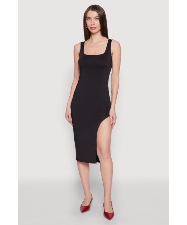 Asymmetrical Side Slit Midi Dress