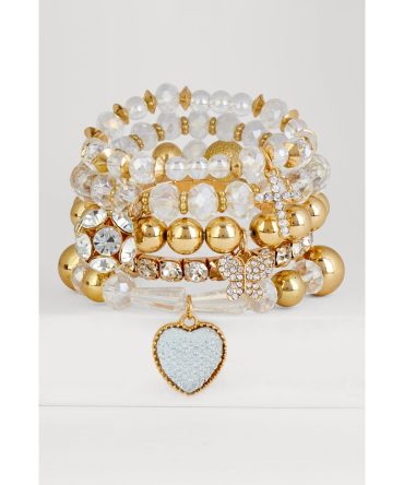 Beaded Rhinestone Charm Bracelets Set of 5