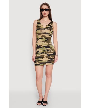 Camo Notch Neck Mini Tank Dress