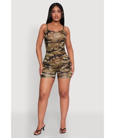 Camouflage Open Back Cami Romper