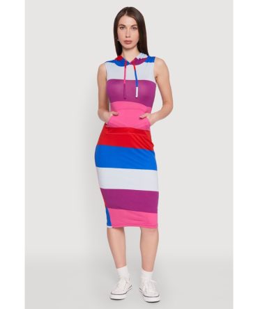 Color Block Stripe Hooded Tank Dress
