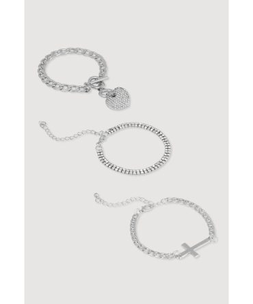 Cubic Zirconia Chain Charm Bracelet Trio