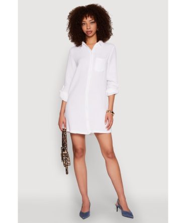 Gauze Knit Shirt Dress