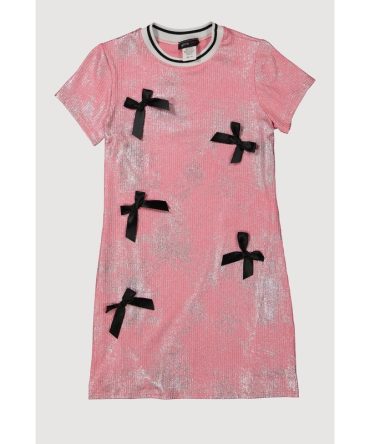 Girls Bow Detail Foil Screen Dress