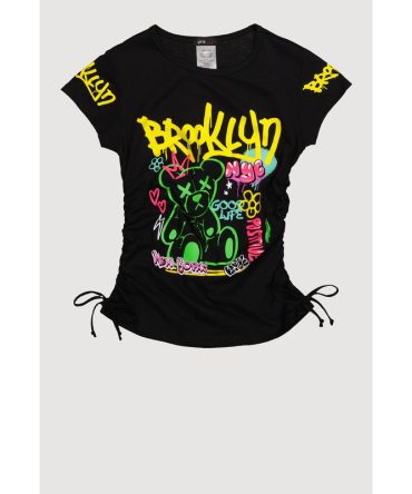 Girls Brooklyn NYC Bear Graphic Print T-Shirt