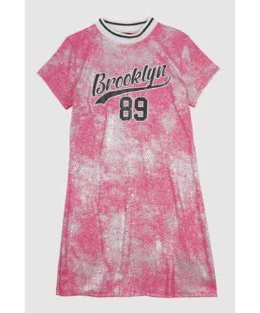 Girls Foil Screen Print Brooklyn 89 T Shirt Dress