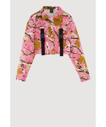 Girls Hunter Camo Print Long Sleeve Collar Jacket with Buckles