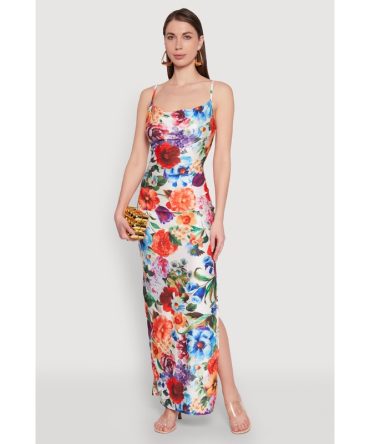 Haute Monde Floral Print Side Slit Maxi Dress