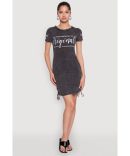 Wood Trim Detail Linen Shift Dress