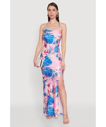 Iris Floral Lace Up Back Maxi Dress
