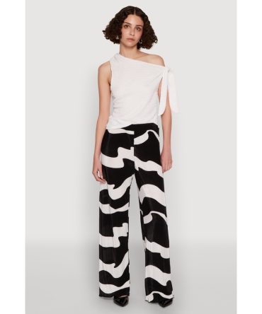 Iris Plisse Abstract Print Lettuce Edge Pants