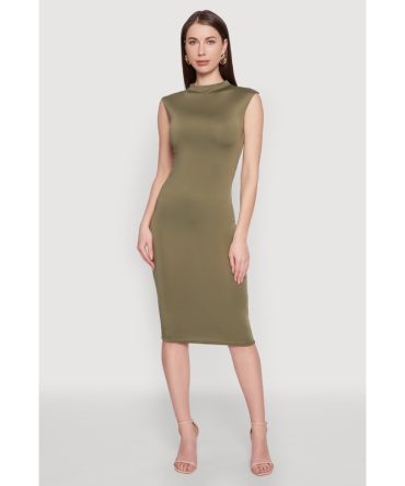 Mock Neck Cap Sleeve Midi Dress