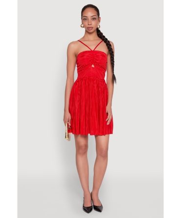 Plisse Keyhole Skater Dress
