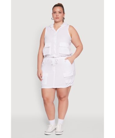 Plus Size Drawstring Waist Cargo Skirt