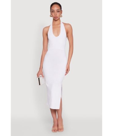 Side Slit Halter Neck Midi Dress