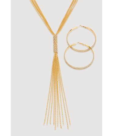 Tassel Chain Necklace and Hoop Earrings